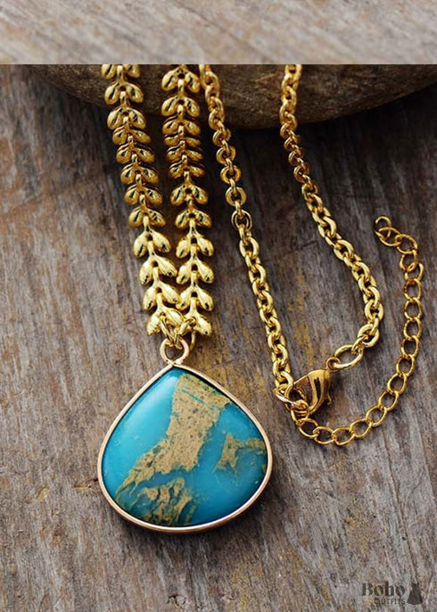 Boho Necklace, Jasper and Gold Chain